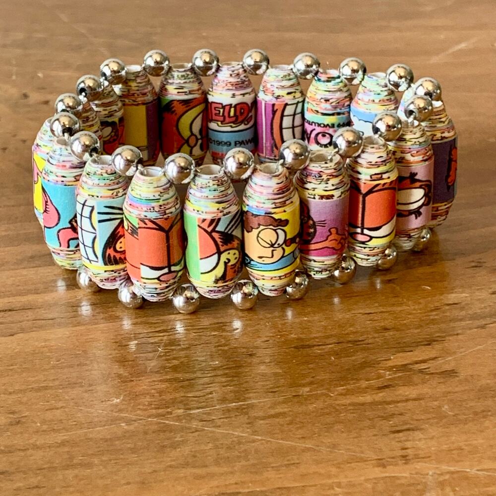 Garfield the Cat Paper Mache Women's Bracelet Cartoon Strip Stretch Band Vintage - Picture 4 of 9